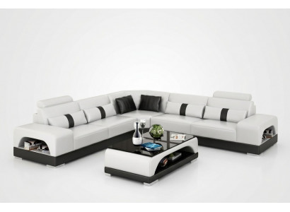 Ecksofa mat USB, Couch Sofa Wunnlandschaft Sëtz Eck Garnitur Lieder Texitil Sandber