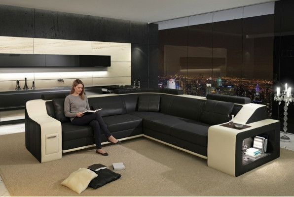 Eckcouch mat USB Lieder Textil Sofa Canapé Polster Wunnlandschaft L Garnitur Sëtz