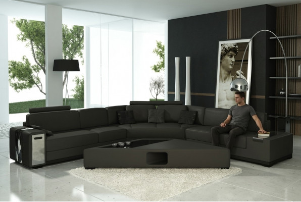 Ledercanapé Eckcanapé Canapé mat USB Polster Designer Eckgarnitur Wunnlandschaft LimaS