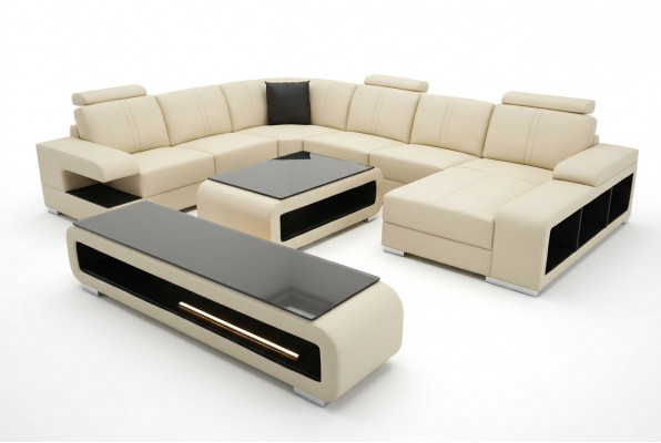 Modern Eckcouch Wunnlandschaft Canapé Dësch Sideboard Sofa USB Eckgarnitur 3tlg.