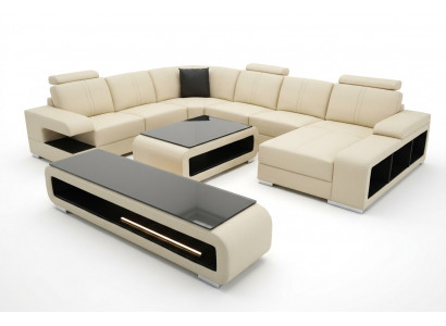 Modern Eckcouch Wunnlandschaft Canapé Dësch Sideboard Sofa USB Eckgarnitur 3tlg.