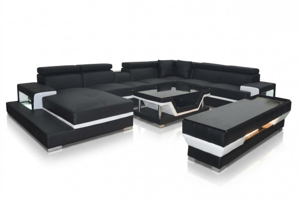 Ledercouch an U-Form am modernen Design fir d'Wunnzëmmer