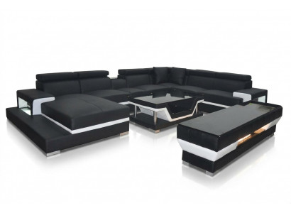 Ledercouch an U-Form am modernen Design fir d'Wunnzëmmer