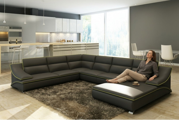 Ecksofa mat USB Ledersofa Polster Wunnlandschaft Couch Sofa Eckgarnitur U Form