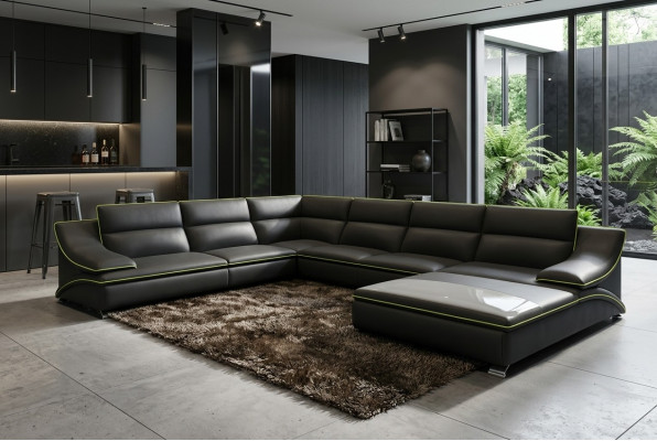 Ecksofa mat USB Ledersofa Polster Wunnlandschaft Couch Sofa Eckgarnitur U Form