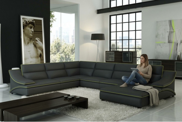 Winkelsofa mat USB Ledersofa Wunnlandschaft Canapé Sëtz Eck Garnitur U Form EltmannG