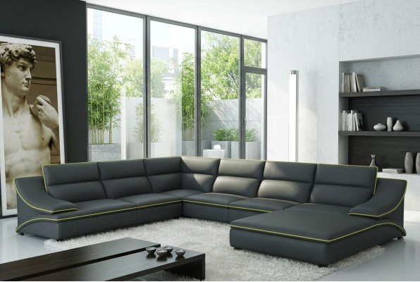 Winkelsofa mat USB Ledersofa Wunnlandschaft Canapé Sëtz Eck Garnitur U Form EltmannG