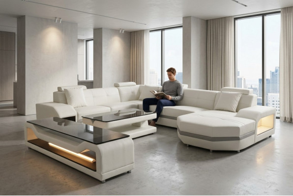 Lieder Sofa Canapé Polster Eckstëtz Garnitur Wunnlandschaft U-Form Canapee +USB