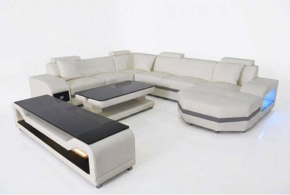 Lieder Sofa Canapé Polster Eckstëtz Garnitur Wunnlandschaft U-Form Canapee +USB