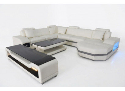 Lieder Sofa Canapé Polster Eckstëtz Garnitur Wunnlandschaft U-Form Canapee +USB