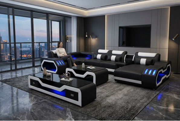 Lieder Canapé Ecke Garnitur Design Canapé Wunnlandschaft + Canapétisch + RTV USB Nei