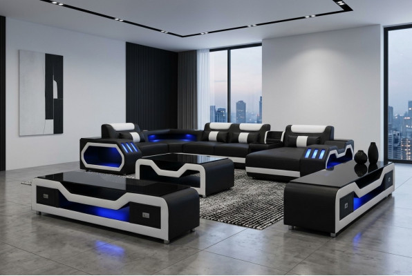 Lieder Canapé Ecke Garnitur Design Canapé Wunnlandschaft + Canapétisch + RTV USB Nei