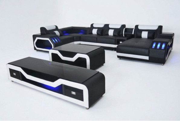 Lieder Canapé Ecke Garnitur Design Canapé Wunnlandschaft + Canapétisch + RTV USB Nei