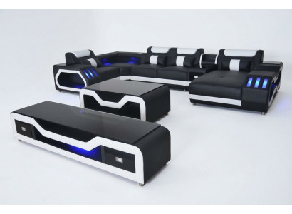 Lieder Canapé Ecke Garnitur Design Canapé Wunnlandschaft + Canapétisch + RTV USB Nei