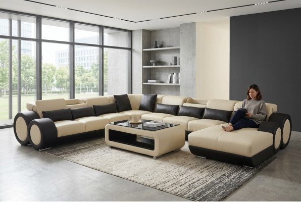 Ledercouch Wunnlandschaft Garnitur Design Modern Eckcouch U-Form G8035+USB