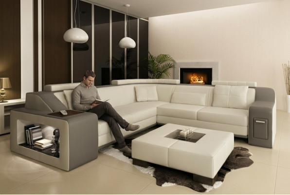 Ecksofa Lieder Textil Sofa mat USB Polster Wunnlandschaft L Garnitur Sëtz Isching