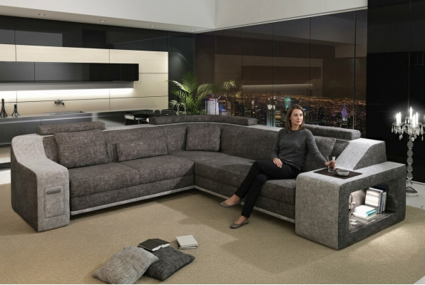 Eckcanapé Lieder Textil Canapé mat USB Polster Wunnlandschaft L Garnitur Sëtz Isching