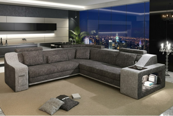 Eckcanapé Lieder Textil Canapé mat USB Polster Wunnlandschaft L Garnitur Sëtz Isching