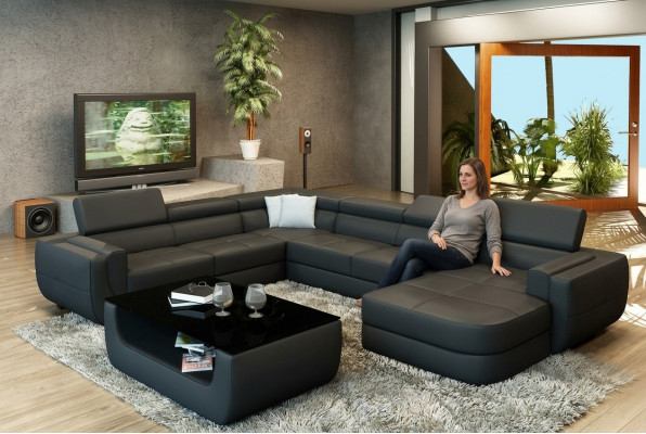 Designercouch Sëtzkëssen Eck Ledercouch Wunnlandschaft Couch mat USB Këssen Nei