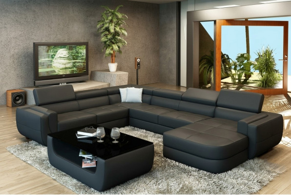 Designercouch Sëtzkëssen Eck Ledercouch Wunnlandschaft Couch mat USB Këssen Nei