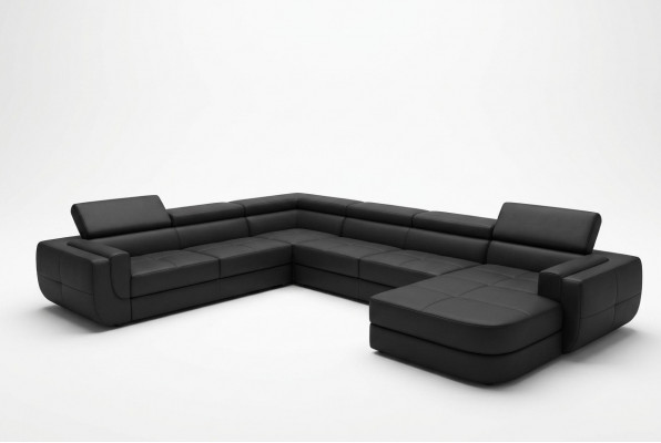 Designercouch Sëtzkëssen Eck Ledercouch Wunnlandschaft Couch mat USB Këssen Nei