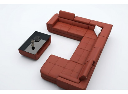Polster Ledersofa Sofa + USB Wunnlandschaft U Form XXL Grouss Orangen Canapé Ecksofa