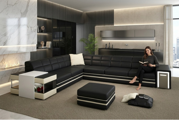 Canapé an Eckform Sofa USB Polster Lieder Wunnlandschaft Eck Garnitur L-Form Lieder-Canapé 3026