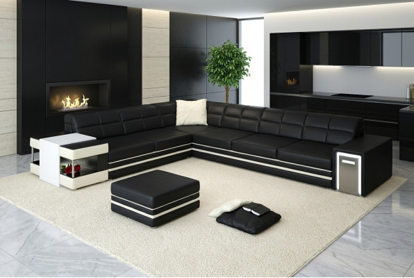 Canapé an Eckform Sofa USB Polster Lieder Wunnlandschaft Eck Garnitur L-Form Lieder-Canapé 3026
