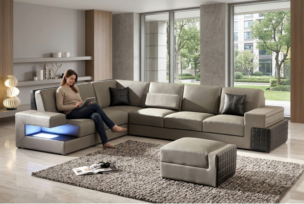 Modern Ecksofa+ USB Polstersëtz Lieder Design Sofa Garnitur Wunnlandschaft Nei