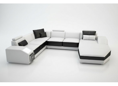 Wunnlandschaft Ecksofa Design Sofa mat USB Polster Sëtz Eck U Form Wäiss PHM110