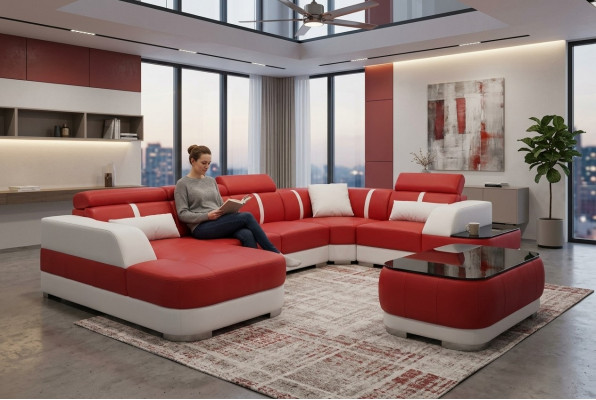 Design Eck-Couch Sëtz Lieder Polster Ecke Garnitur Wunnlandschafte Sofa mat USB