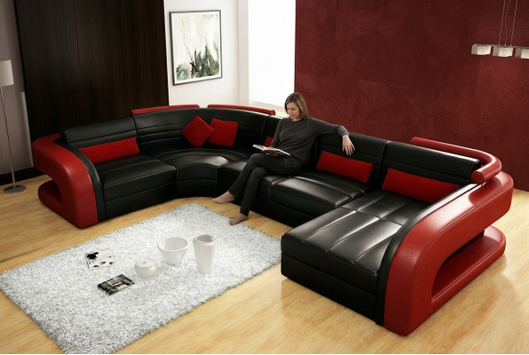 Ledersofa USB Wunnlandschaft Garnitur Polsteréck Eckcouch Canapé U-Form Bergamo