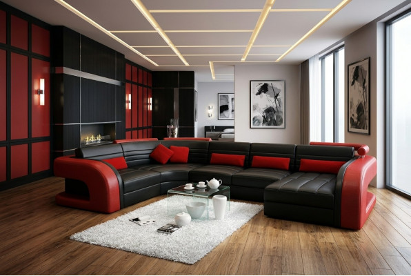 Ledersofa USB Wunnlandschaft Garnitur Polsteréck Eckcouch Canapé U-Form Bergamo