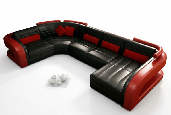 Ledersofa USB Wunnlandschaft Garnitur Polsteréck Eckcouch Canapé U-Form Bergamo
