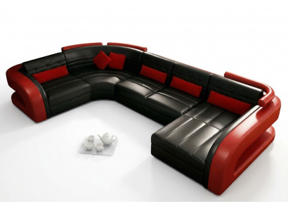 Ledersofa USB Wunnlandschaft Garnitur Polsteréck Eckcouch Canapé U-Form Bergamo