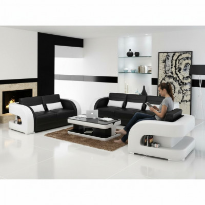 Sofagarnitur Ledersofa USB Sofa Couch Sofa Wunnlandschaft Garnituren 3+2+1 Nei