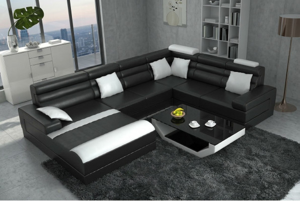 Ecksofa mat USB Wunnlandschaft XXL Grouss Couch Polster Garnitur Eck Couchen UForm