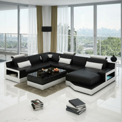 Ledersofa Ecksofa mat USB Design Garnitur Wunnlandschaft Eck Sëtz Polster Ulm
