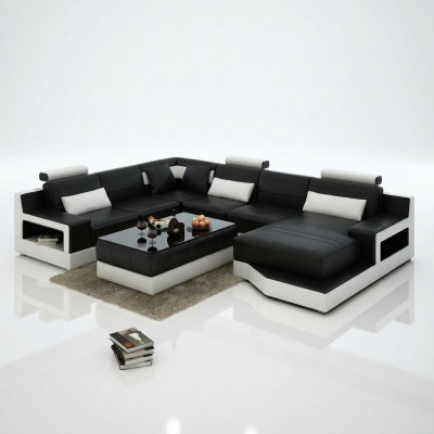 Ledersofa Ecksofa mat USB Design Garnitur Wunnlandschaft Eck Sëtz Polster Ulm