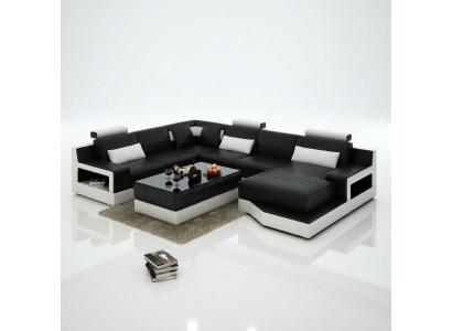 Ledersofa Ecksofa mat USB Design Garnitur Wunnlandschaft Eck Sëtz Polster Ulm