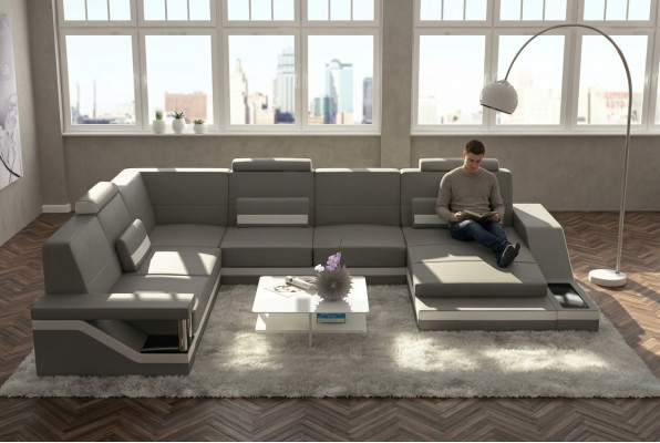 Designer Wunnlandschaft U-Form mat USB Ecksofa Polsters Garnitur Eckgarnitur Sofa