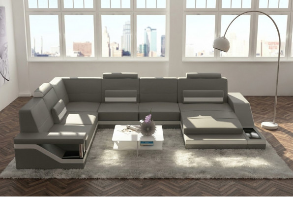 Designer Wunnlandschaft U-Form mat USB Ecksofa Polsters Garnitur Eckgarnitur Sofa