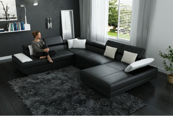 Liedersofa Sofa mat USB Polster Eck Garnitur Wunnlandschaft XXL Grouss Ecksofa 2719D