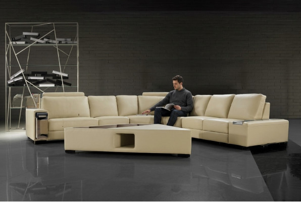 Ledercouch Ecksofa Sofa mat USB, Design Sitzpolster Garnitur Wunnlandschaft 2348