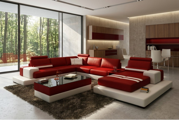 Wunnlandschaft Couch Polster Eck Garnitur Ledersofa mat USB, Ecksofa Nei 2725A