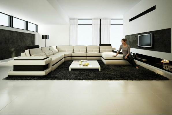 Wohnlandschaft Couch Polster Eck Garnitur Designer Ledersofa + USB Sofa WetzlarD