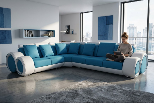 Design Lieder Polster XXL Sëtz Zëmmer Eck Wunn Sofa + USB Designer Garnitur Sofas