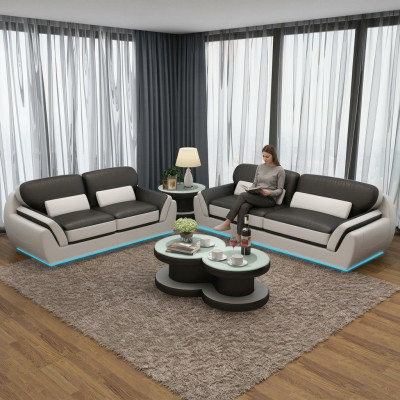 Ledersofa mat USB Sofagarnitur Neit 3+2 Sëtz Garnitur Design Modern Sofa G8038C