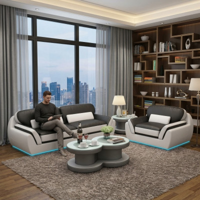 Ledercouch mat USB Couchsëtzer 3+1 Sëtzensemble Design Modern Nei Couch G8038D