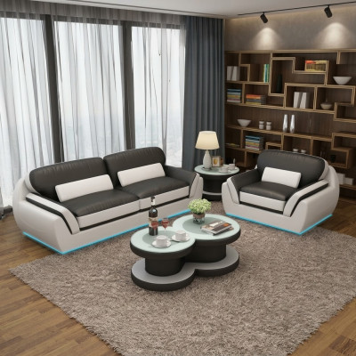 Ledercouch mat USB Couchsëtzer 3+1 Sëtzensemble Design Modern Nei Couch G8038D